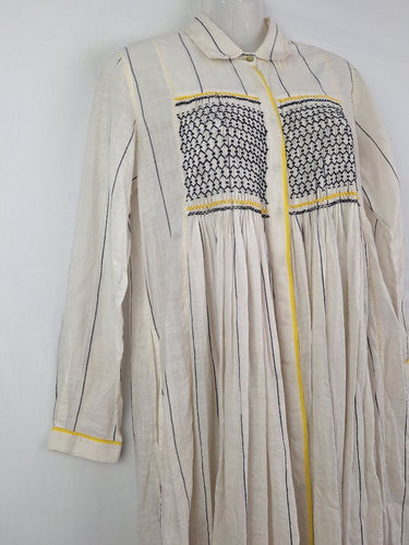 Second-Hand - payal pratap Ecru Cotton Smocked Tunic Midi Dress Size S - SwapUp