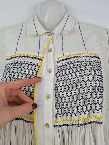 Second-Hand - payal pratap Ecru Cotton Smocked Tunic Midi Dress Size S - SwapUp