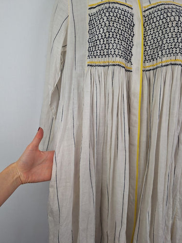 Second-Hand - payal pratap Ecru Cotton Smocked Tunic Midi Dress Size S - SwapUp