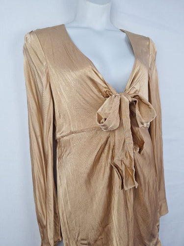 Second-Hand - Shona Joy Gold Satin Twist Front Dress Size 16 - SwapUp
