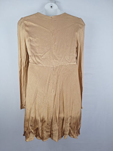 Second-Hand - Shona Joy Gold Satin Twist Front Dress Size 16 - SwapUp