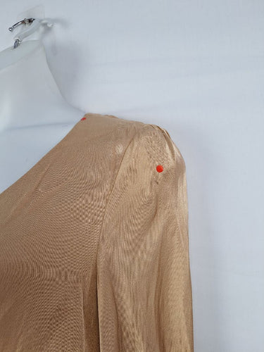 Second-Hand - Shona Joy Gold Satin Twist Front Dress Size 16 - SwapUp