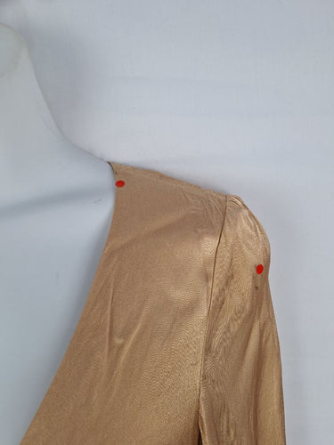 Second-Hand - Shona Joy Gold Satin Twist Front Dress Size 16 - SwapUp
