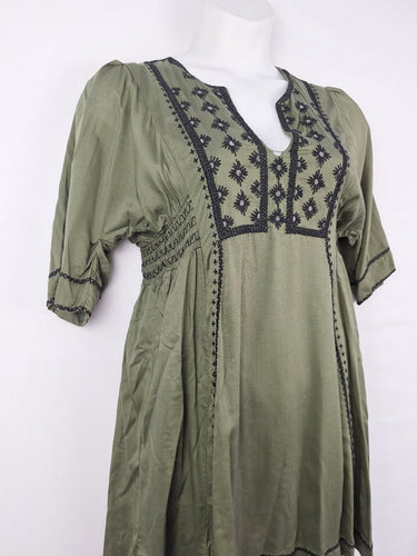 Second-Hand - Tigerlily Olive Contrast Embroidered Mini Dress Size 8 - SwapUp