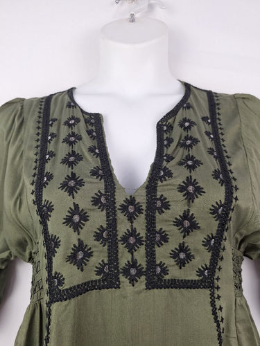 Second-Hand - Tigerlily Olive Contrast Embroidered Mini Dress Size 8 - SwapUp