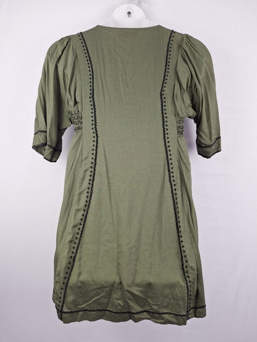 Second-Hand - Tigerlily Olive Contrast Embroidered Mini Dress Size 8 - SwapUp