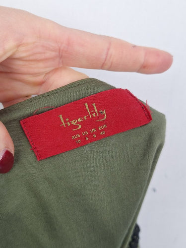 Second-Hand - Tigerlily Olive Contrast Embroidered Mini Dress Size 8 - SwapUp