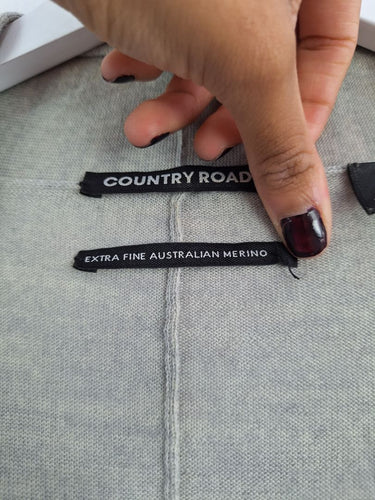 Second-Hand - Country Road Misty Grey Long Line Merino Cardigan Size S - SwapUp