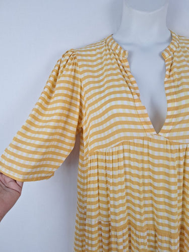 Second-Hand - Bird & Kite Sunshine Gingham V Neck Maxi Dress Size XL - SwapUp