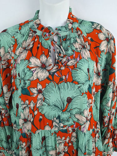 Second-Hand - Alessi Frill Neck Hibiscus Maxi Dress Size XL - SwapUp