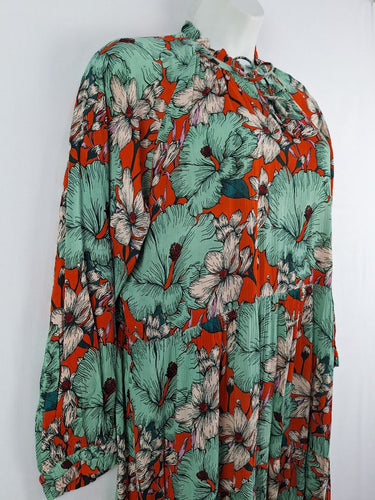 Second-Hand - Alessi Frill Neck Hibiscus Maxi Dress Size XL - SwapUp