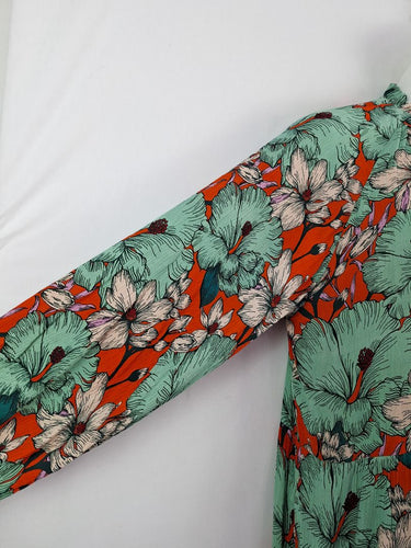 Second-Hand - Alessi Frill Neck Hibiscus Maxi Dress Size XL - SwapUp