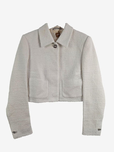 Hugo Boss Pearl White Jewel Button Tweed Jacket Size 12