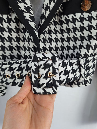 Second-Hand - Lovers and Friends Houndstooth Cropped Blazer Style Jacket Size S - SwapUp