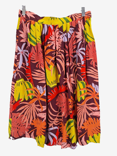 Gorman Plum Silk Monstera Leaf Midi Skirt Size 14