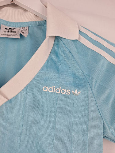 Second-Hand - Adidas Sky Blue Satin Feel Jersey Top Size XS - SwapUp