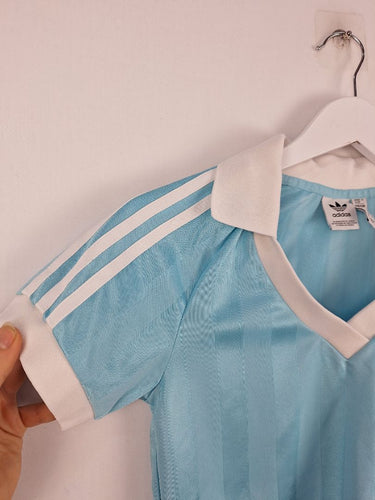 Second-Hand - Adidas Sky Blue Satin Feel Jersey Top Size XS - SwapUp