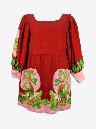 Gorman Maroon Linen Blend Mini Dress Size 18