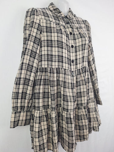 Second-Hand - Aere Pure Linen Plaid A Line Mini Dress Size 8 - SwapUp