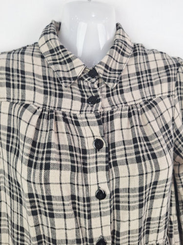 Second-Hand - Aere Pure Linen Plaid A Line Mini Dress Size 8 - SwapUp