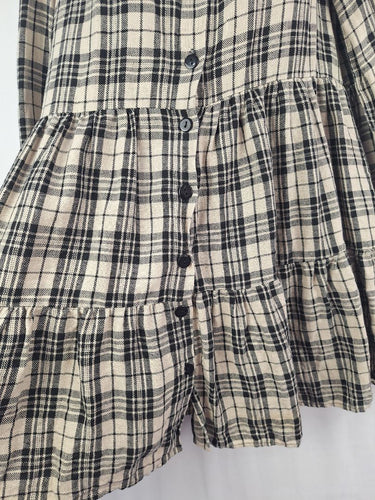 Second-Hand - Aere Pure Linen Plaid A Line Mini Dress Size 8 - SwapUp