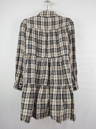 Second-Hand - Aere Pure Linen Plaid A Line Mini Dress Size 8 - SwapUp