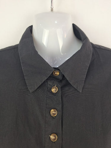 Second-Hand - Atmos & Here Black Puff Sleeve Button Up Mini Dress Size 8 - SwapUp