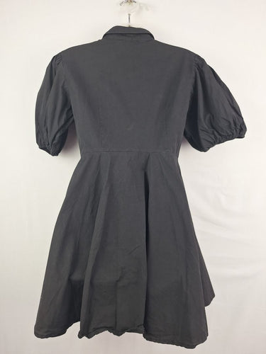 Second-Hand - Atmos & Here Black Puff Sleeve Button Up Mini Dress Size 8 - SwapUp