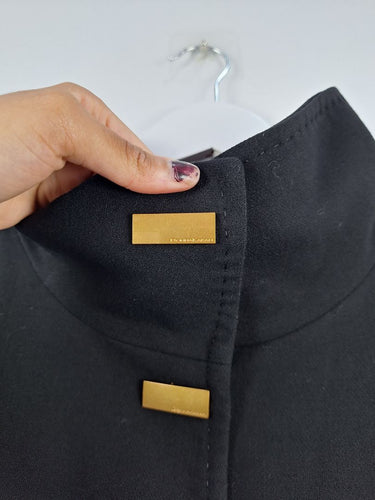 Second-Hand - Donna Karan Gold Button Funnel Neck Coat Size S - SwapUp