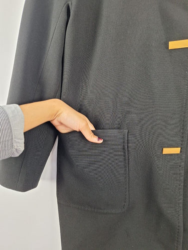 Second-Hand - Donna Karan Gold Button Funnel Neck Coat Size S - SwapUp