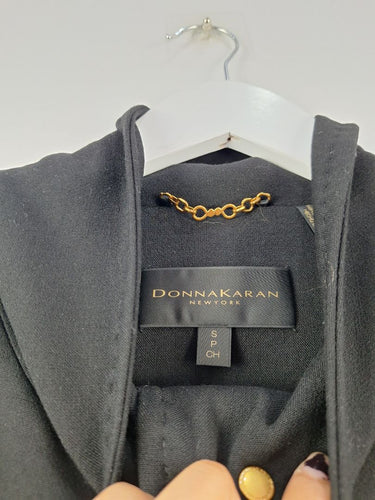 Second-Hand - Donna Karan Gold Button Funnel Neck Coat Size S - SwapUp