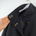 Second-Hand - Donna Karan Gold Button Funnel Neck Coat Size S - SwapUp