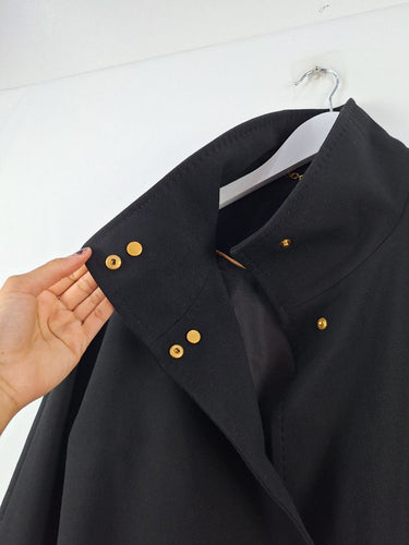 Second-Hand - Donna Karan Gold Button Funnel Neck Coat Size S - SwapUp