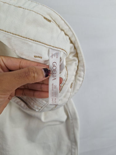 Second-Hand - GOELIA White Contrast Stitch Straight Jeans Size 8 - SwapUp