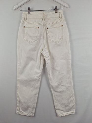 Second-Hand - GOELIA White Contrast Stitch Straight Jeans Size 8 - SwapUp