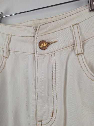 Second-Hand - GOELIA Cream Panelled Contrast Stitch Jeans Size 8 - SwapUp
