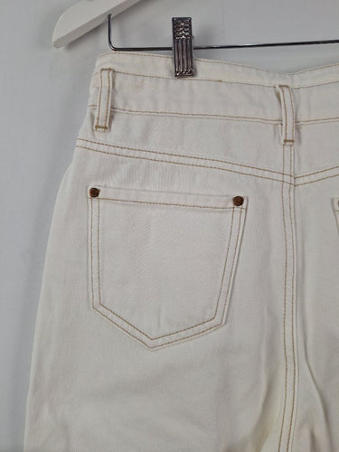 Second-Hand - GOELIA Cream Panelled Contrast Stitch Jeans Size 8 - SwapUp