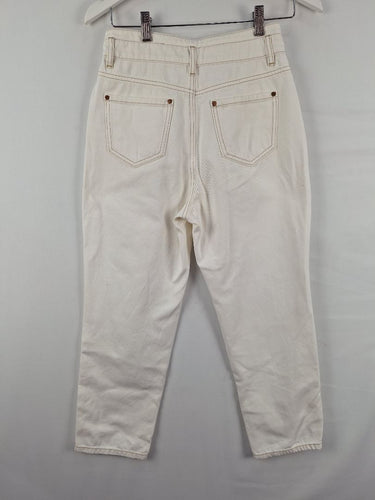 Second-Hand - GOELIA Cream Panelled Contrast Stitch Jeans Size 8 - SwapUp