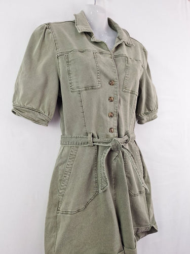 Second-Hand - Paige Olive Denim Button Up Playsuit Size 6 - SwapUp
