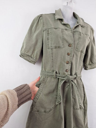 Second-Hand - Paige Olive Denim Button Up Playsuit Size 6 - SwapUp