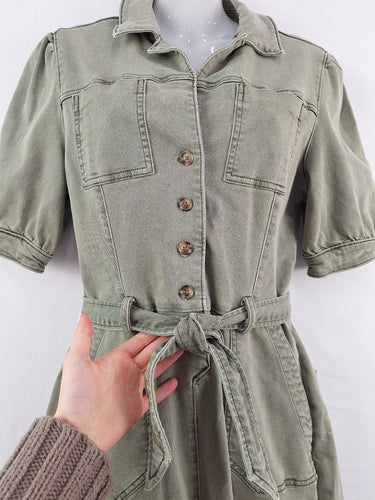 Second-Hand - Paige Olive Denim Button Up Playsuit Size 6 - SwapUp