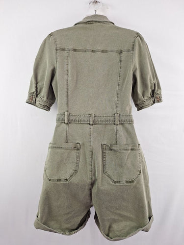 Second-Hand - Paige Olive Denim Button Up Playsuit Size 6 - SwapUp