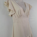 Second-Hand - Finders Cream Pinstripe Flutter Sleeve Dress Size S - SwapUp