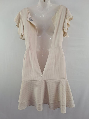 Second-Hand - Finders Cream Pinstripe Flutter Sleeve Dress Size S - SwapUp