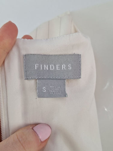 Second-Hand - Finders Cream Pinstripe Flutter Sleeve Dress Size S - SwapUp