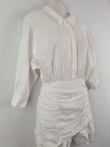 Second-Hand - Sau Lee Ruched Mini Linen Shirt Dress Size 8 - SwapUp