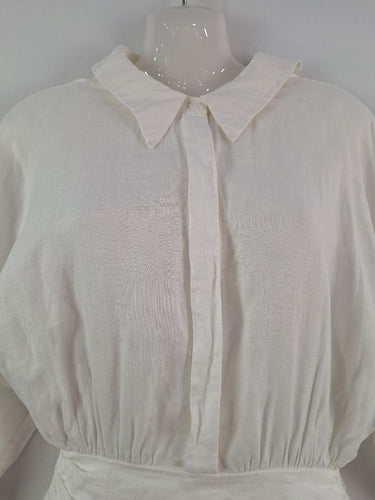 Second-Hand - Sau Lee Ruched Mini Linen Shirt Dress Size 8 - SwapUp