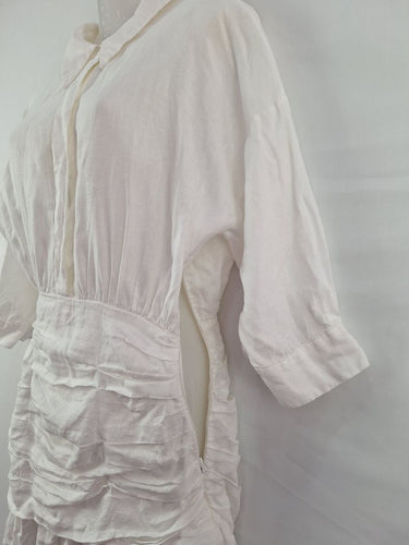 Second-Hand - Sau Lee Ruched Mini Linen Shirt Dress Size 8 - SwapUp