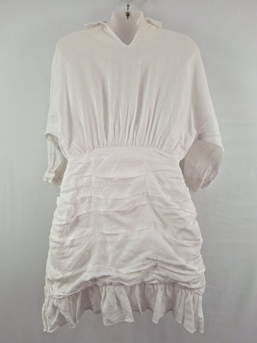 Second-Hand - Sau Lee Ruched Mini Linen Shirt Dress Size 8 - SwapUp