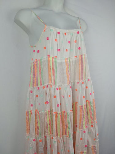 Second-Hand - Naudic Summer Days Pops Of Fluro Midi Dress Size L - SwapUp